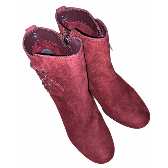 SAM EDELEMAN Vinnie Maroon Red Suede Ankle Booties Size 6.5 - Picture 8 of 9